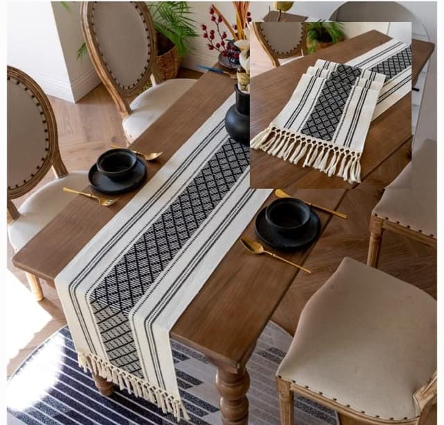 Braided woven textured table runner with tassels